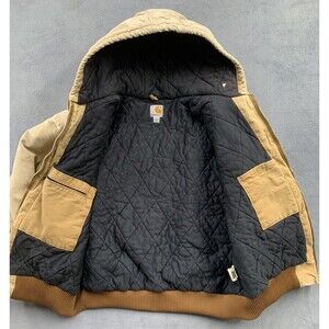 Vtg 90s Carhartt Mens Work Jacket J140 Beige Quilted Lining Made In USA Size 2XL